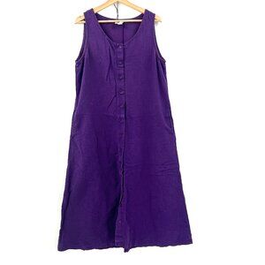 Deva lifewear full button up front 100% cotton boho dress lagenlook purple art L